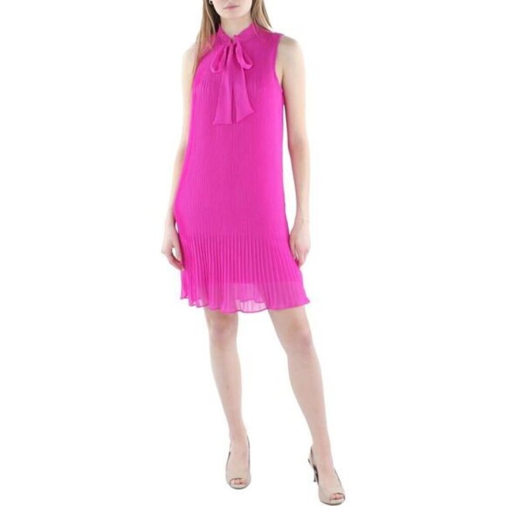 NWT, DKNY Chiffon Pleated Raspberry Dress - 4